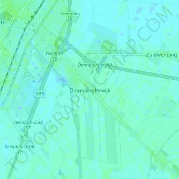 Topografische kaart Ommelanderwijk, hoogte, reliëf