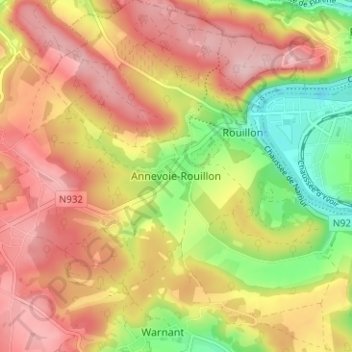 Topografische kaart Annevoie-Rouillon, hoogte, reliëf
