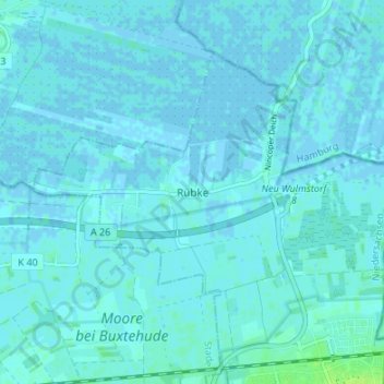 Topografische kaart Rübke, hoogte, reliëf