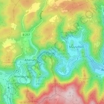 Topografische kaart Reimerzhoven, hoogte, reliëf