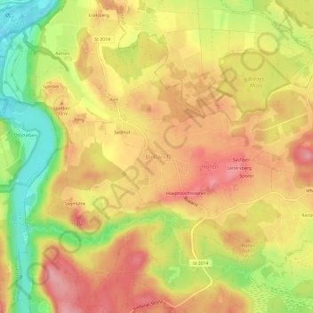 Topografische kaart Birkland, hoogte, reliëf