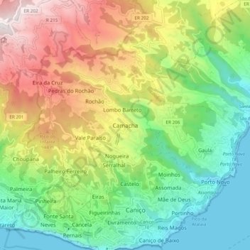 Topografische kaart Camacha, hoogte, reliëf
