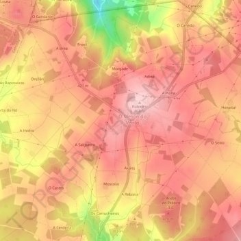Topografische kaart A Filgueira, hoogte, reliëf