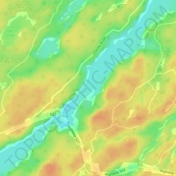 Topografische kaart Dollars Lake, hoogte, reliëf