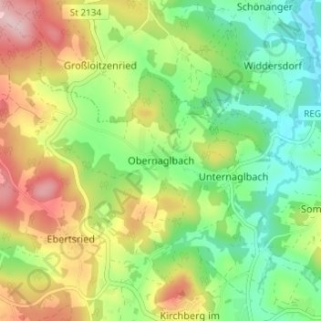 Topografische kaart Obernaglbach, hoogte, reliëf