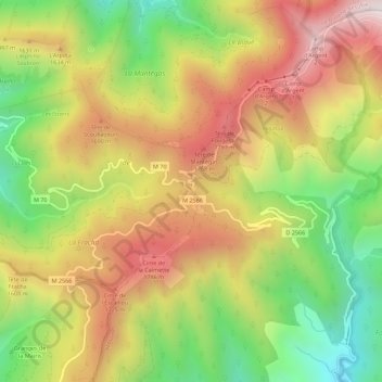 Topografische kaart Col de Turini, hoogte, reliëf