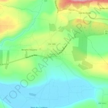 Topografische kaart Benafim, hoogte, reliëf