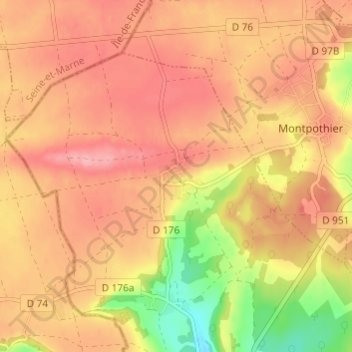 Topografische kaart Courtioux, hoogte, reliëf