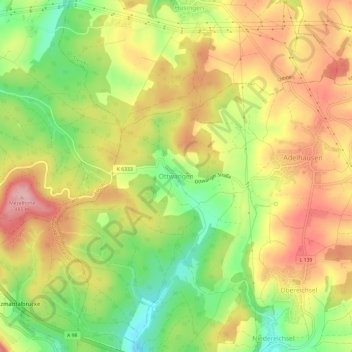 Topografische kaart Ottwangen, hoogte, reliëf
