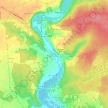 Topografische kaart Les Pontonnières, hoogte, reliëf