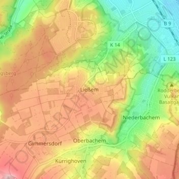 Topografische kaart Ließem, hoogte, reliëf