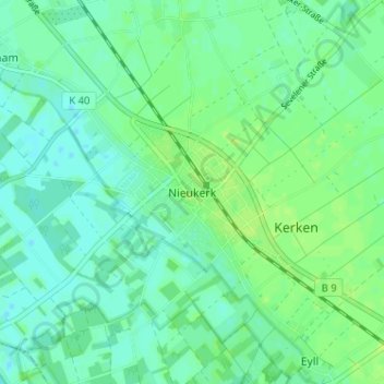 Topografische kaart Nieukerk, hoogte, reliëf