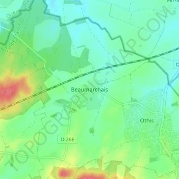 Topografische kaart Beaumarchais, hoogte, reliëf