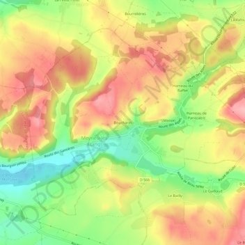 Topografische kaart Boucharin, hoogte, reliëf