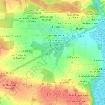 Topografische kaart La Porte, hoogte, reliëf