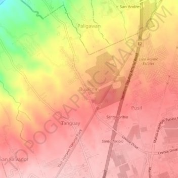 Topografische kaart Bulacnin, hoogte, reliëf