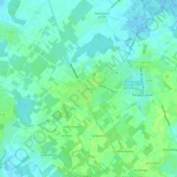 Topografische kaart Chéray, hoogte, reliëf