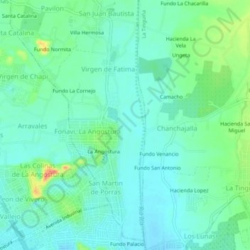 Topografische kaart Valle, hoogte, reliëf