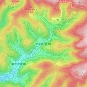 Topografische kaart Walpersdorf, hoogte, reliëf