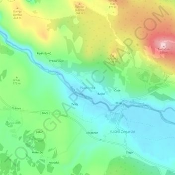 Topografische kaart Nadvoda, hoogte, reliëf