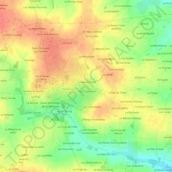 Topografische kaart Le Chene Poitou, hoogte, reliëf