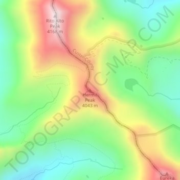Topografische kaart Hermit Peak, hoogte, reliëf