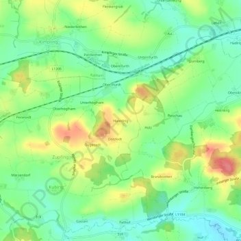 Topografische kaart Hareding, hoogte, reliëf
