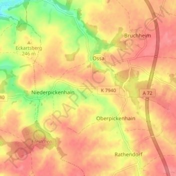 Topografische kaart Wenigossa, hoogte, reliëf