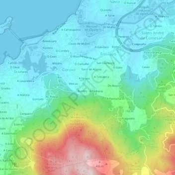 Topografische kaart Abade, hoogte, reliëf
