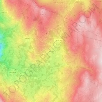 Topografische kaart Lamas, hoogte, reliëf