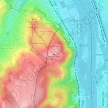 Topografische kaart Remagen, hoogte, reliëf