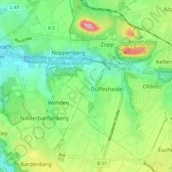 Topografische kaart Reifeld, hoogte, reliëf