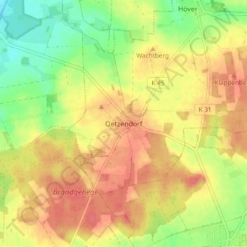 Topografische kaart Oetzendorf, hoogte, reliëf