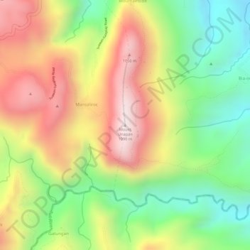 Topografische kaart Mount Unapan, hoogte, reliëf
