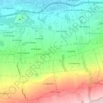 Topografische kaart El Calvario, hoogte, reliëf