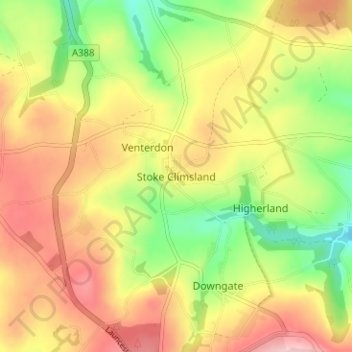 Topografische kaart Stoke Climsland, hoogte, reliëf