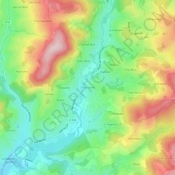 Topografische kaart Chez Favre, hoogte, reliëf