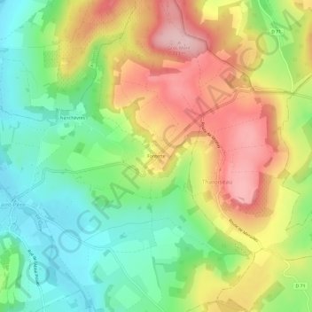 Topografische kaart Fontette, hoogte, reliëf