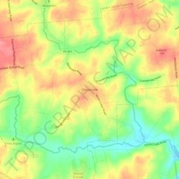 Topografische kaart Chesterville, hoogte, reliëf