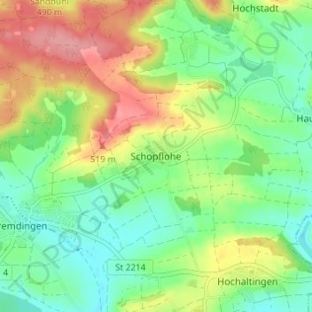 Topografische kaart Schopflohe, hoogte, reliëf