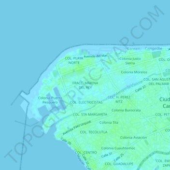 Topografische kaart FRACC. MARINA DEL REY, hoogte, reliëf