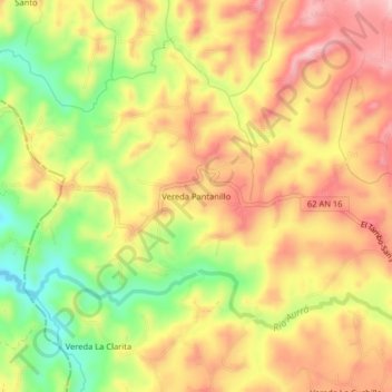 Topografische kaart Vereda Pantanillo, hoogte, reliëf