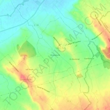 Topografische kaart Bassadaure, hoogte, reliëf