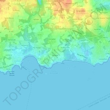 Topografische kaart Kerpape, hoogte, reliëf