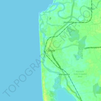 Topografische kaart Chilaw, hoogte, reliëf