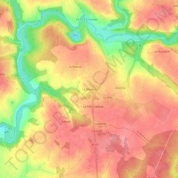 Topografische kaart Le Charpre, hoogte, reliëf