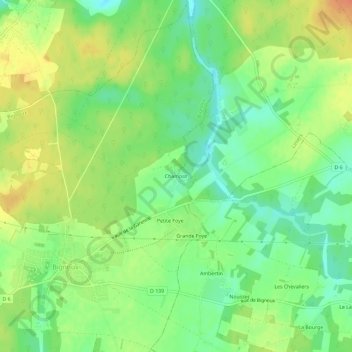 Topografische kaart Champot, hoogte, reliëf