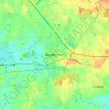 Topografische kaart Rabenkirchen, hoogte, reliëf
