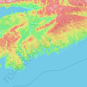 Topografische kaart Halifax, hoogte, reliëf