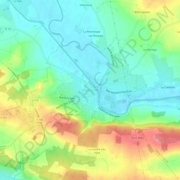 Topografische kaart Malestroit, hoogte, reliëf